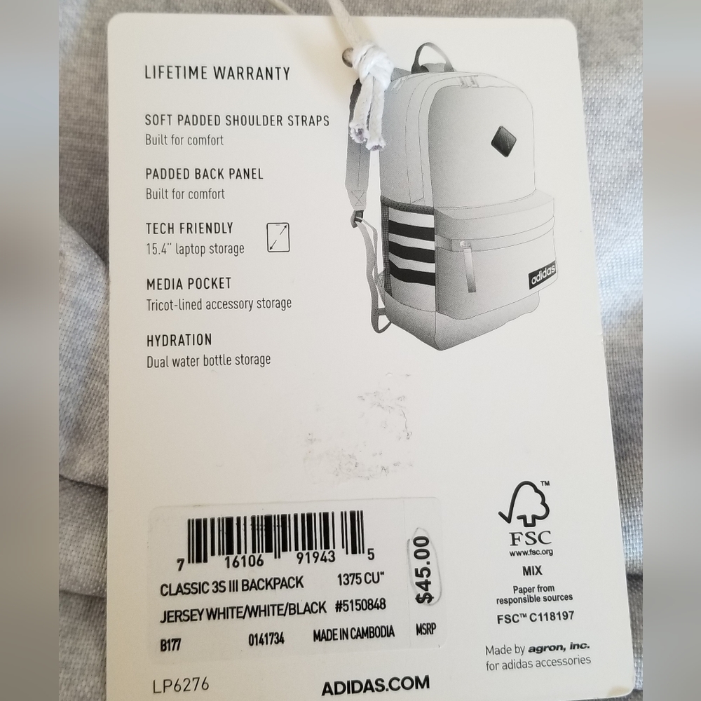 Light Grey Adidas Backpack - Picture 6 of 6
